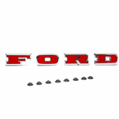 FORD Grille Letters | Chrome + OE Red Inserts | 67-77 Ford Bronco
